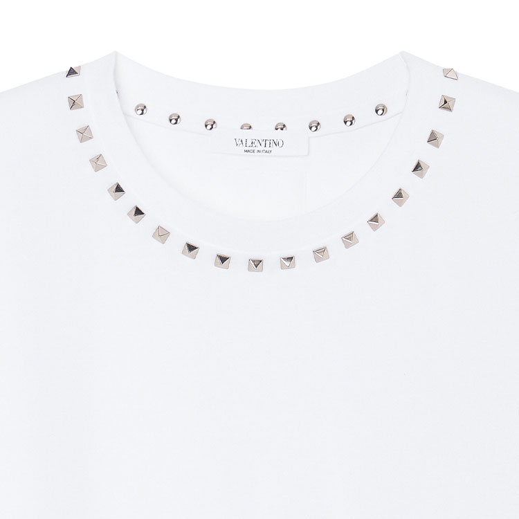 Purchase Valentino SS23 白色寬鬆T恤 搭配鉚釘圓領設計 2V3MG08X959-0BO