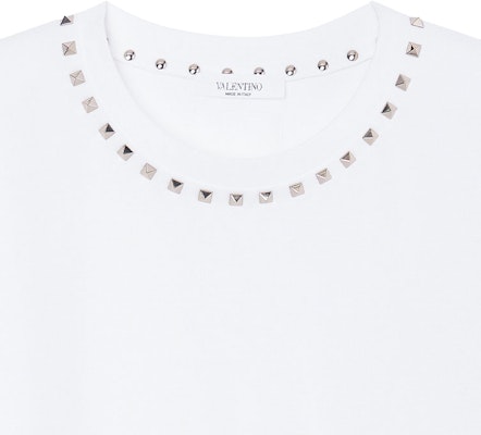 Valentino SS23 白色寬鬆T恤 搭配鉚釘圓領設計 2V3MG08X959-0BO Purchase Valentino SS23 白色寬鬆T恤 搭配鉚釘圓領設計 2V3MG08X959-0BO