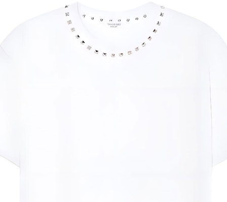 Valentino SS23 白色寬鬆T恤 搭配鉚釘圓領設計 2V3MG08X959-0BO Cheap Valentino SS23 白色寬鬆T恤 搭配鉚釘圓領設計 2V3MG08X959-0BO