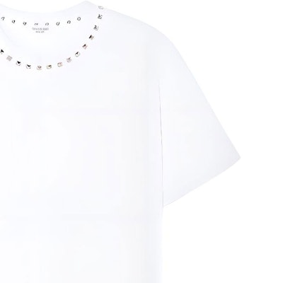Valentino SS23 白色寬鬆T恤 搭配鉚釘圓領設計 2V3MG08X959-0BO 1