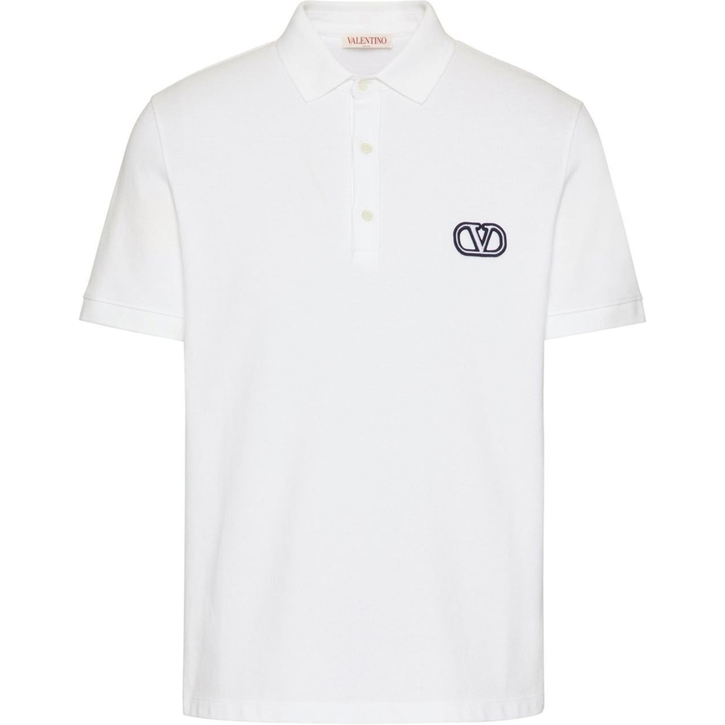 Valentino SS23  White Polo Shirt with Letter Logo Print. VMH01K954-0BO