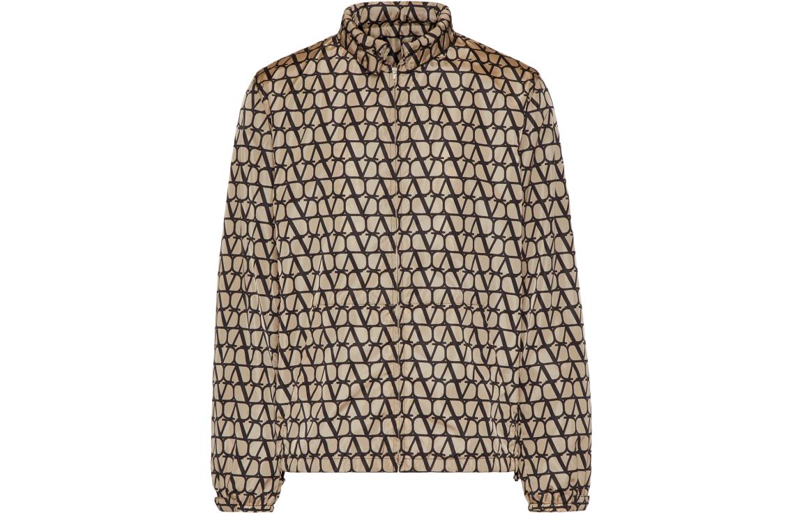 Valentino SS23 All Over Logo Print Hooded Jacket Beige 3V3CI3519FU-MYL