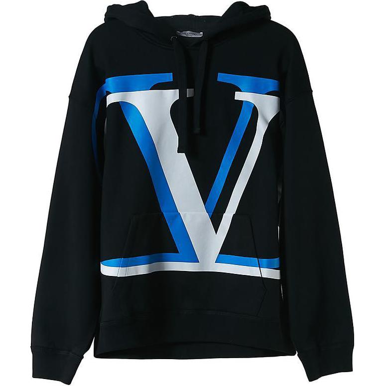 Valentino SS23 Black Cotton Hooded Long-Sleeve Hoodie UV3MF14J-6K5-KU7