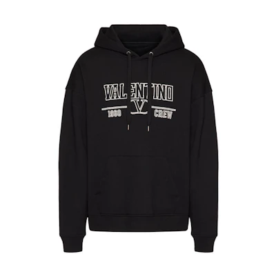Valentino SS23 Black Hoodie with Logo Print 2V3MF22W9350NI