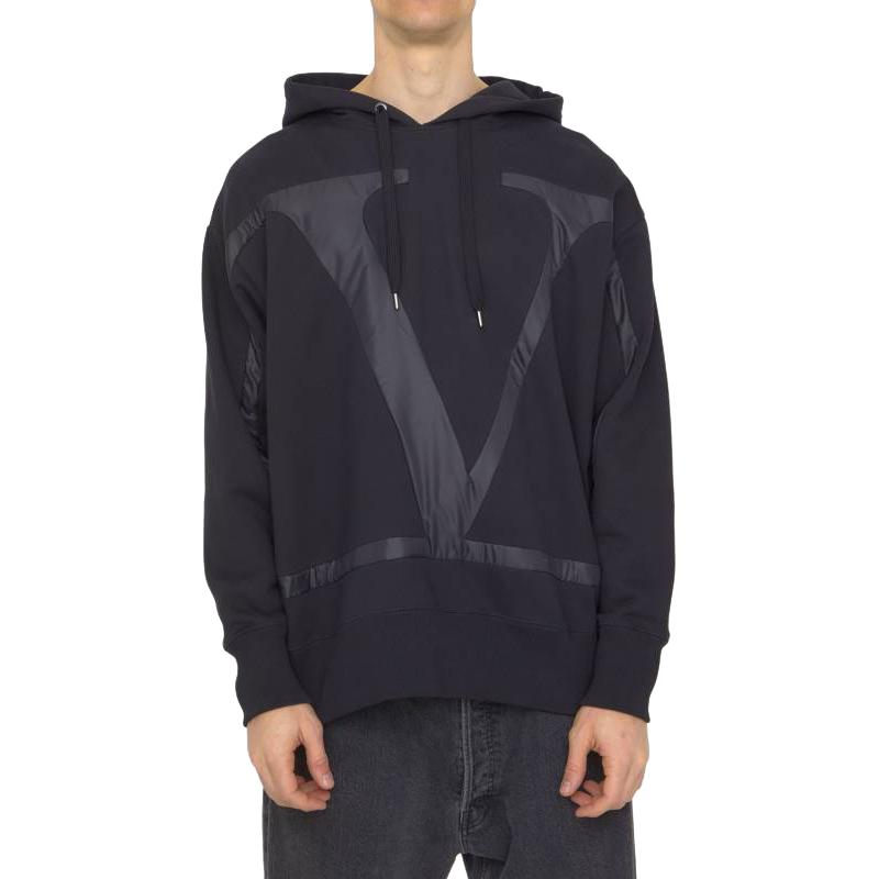 Valentino SS23 Black Pullover Hoodie with Logo for Men 2V3MF25I96N0NO