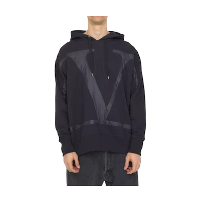 Valentino SS23 Black Pullover Hoodie with Logo for Men 2V3MF25I96N0NO