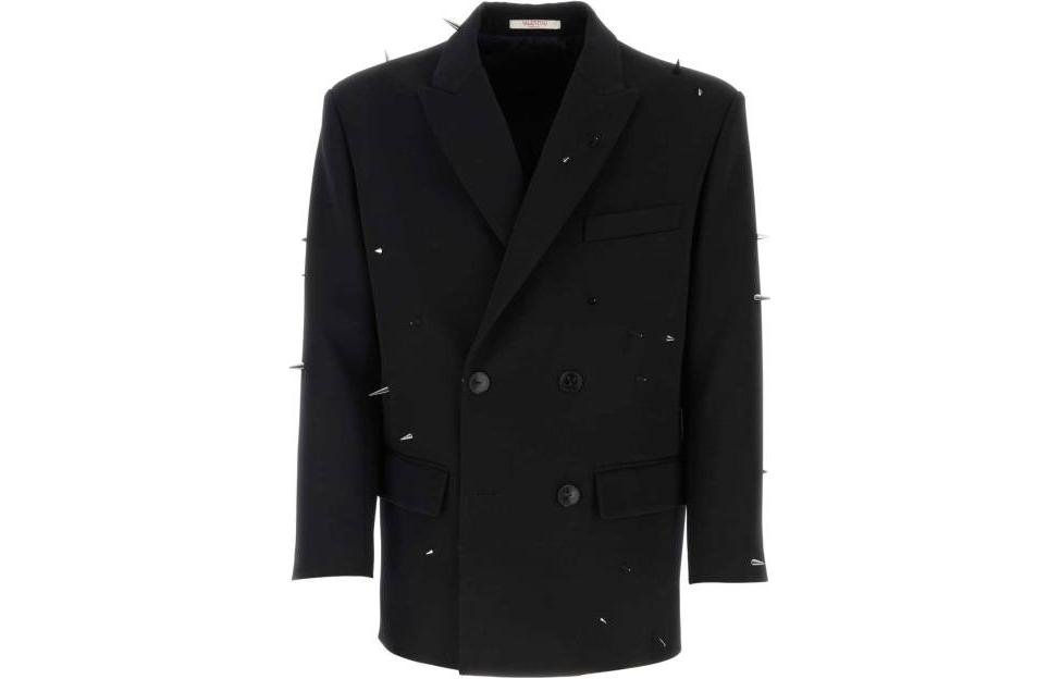 Valentino SS23 Black Solid Double-Breasted Long Sleeve Jacket 3V3CEE338JM0NO