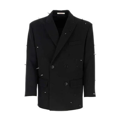 Valentino SS23 Black Solid Double-Breasted Long Sleeve Jacket 3V3CEE338JM0NO