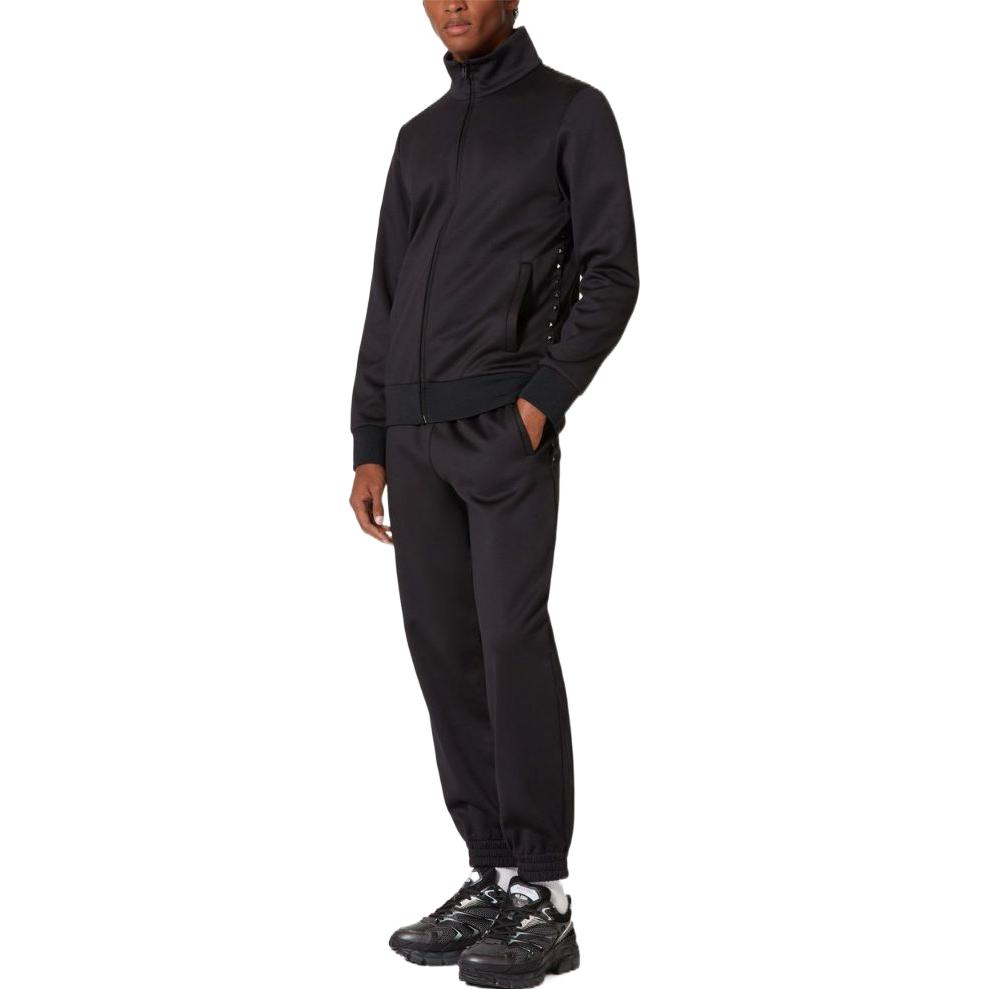 Purchase Valentino SS23 Jaket Track Pria Hitam Berleher Tinggi Lengan Panjang dengan Studs. VMF25D95A0NO