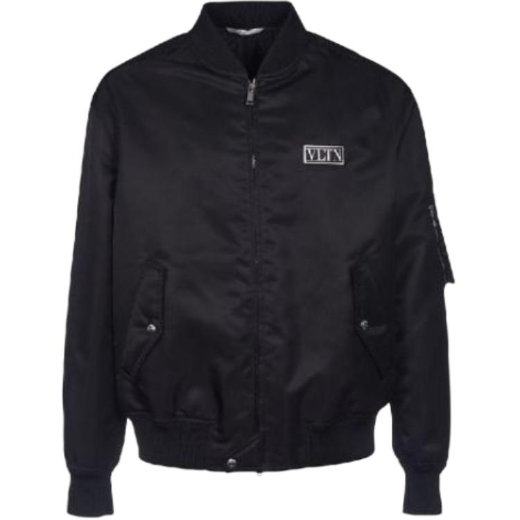 Valentino SS23 Black Zip-Up Jacket with Letter Logo Design VV3CIF122KP0NO