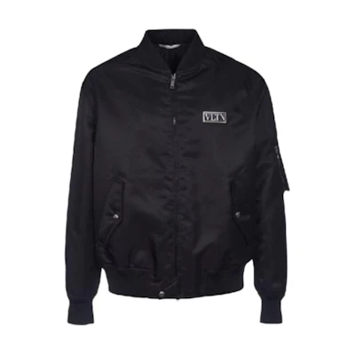 Valentino SS23 Black Zip-Up Jacket with Letter Logo Design VV3CIF122KP0NO