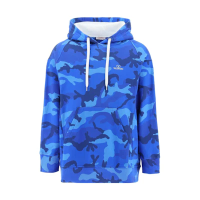 Valentino SS23 Blue Camouflage Print Drawstring Hoodie for Men 1V3MF22R8M57QK