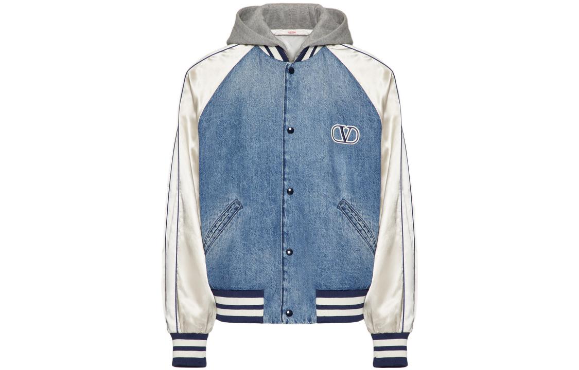 Valentino SS23 Blue Denim Patchwork Hooded Jacket V3DC02S91F558