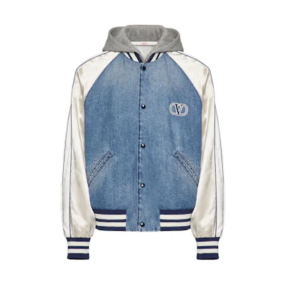 Valentino SS23 Blue Denim Patchwork Hooded Jacket V3DC02S91F558