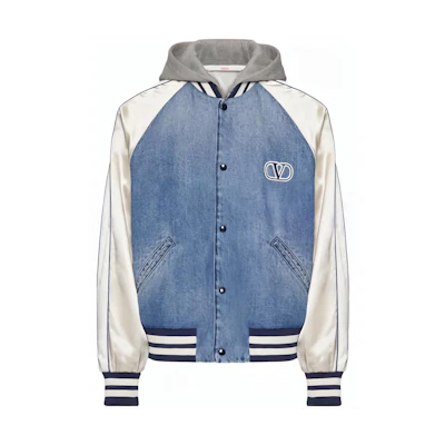 Valentino SS23 Blue Denim Patchwork Hooded Jacket 2V3DC02S91F558