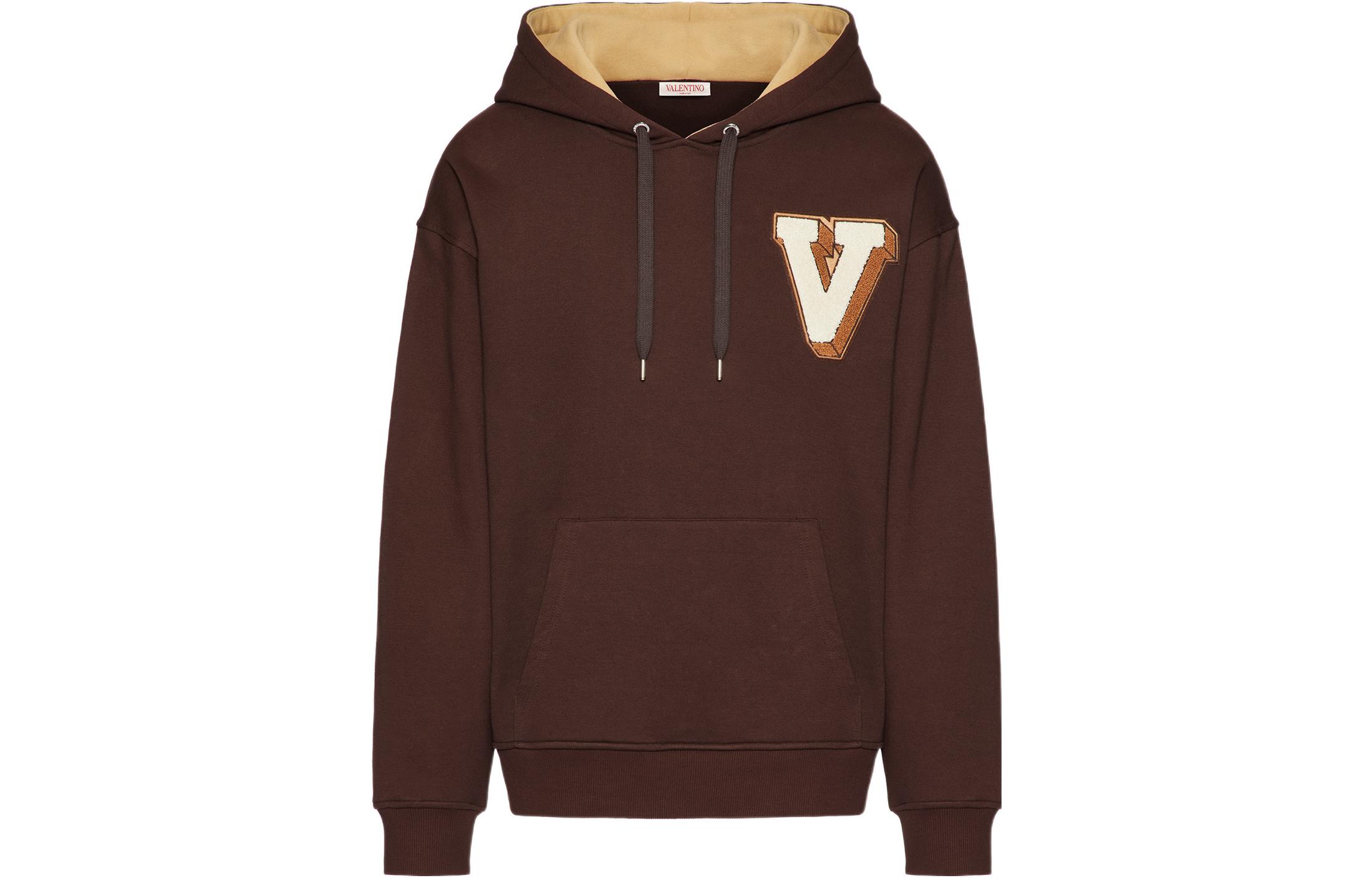 Valentino SS23 Brown Hoodie with Letter Print and Drawstring Design 2V3MF15P95GE04