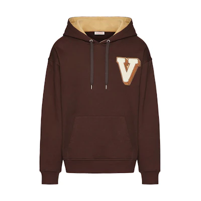 Valentino SS23 Brown Hoodie with Letter Print and Drawstring Design 2V3MF15P95GE04