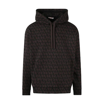 Valentino SS23 Brown Letter Logo All-Over Print Hoodie for Men 3V3MF25R9KDMYW