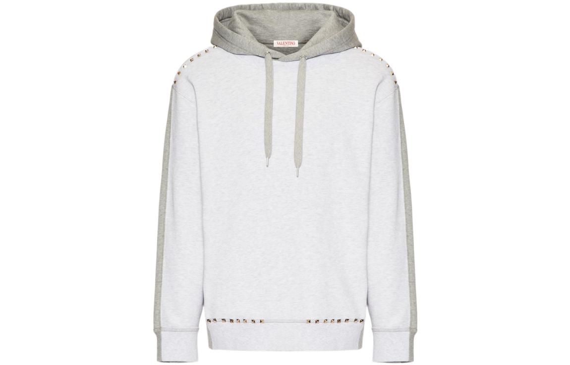 Valentino SS23 Colorblock Studded Cotton Hoodie Gray 2V3MF25H96A74A