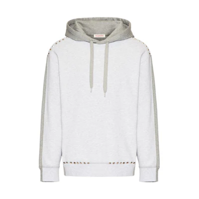 Valentino SS23 Colorblock Studded Cotton Hoodie Gray 2V3MF25H96A74A