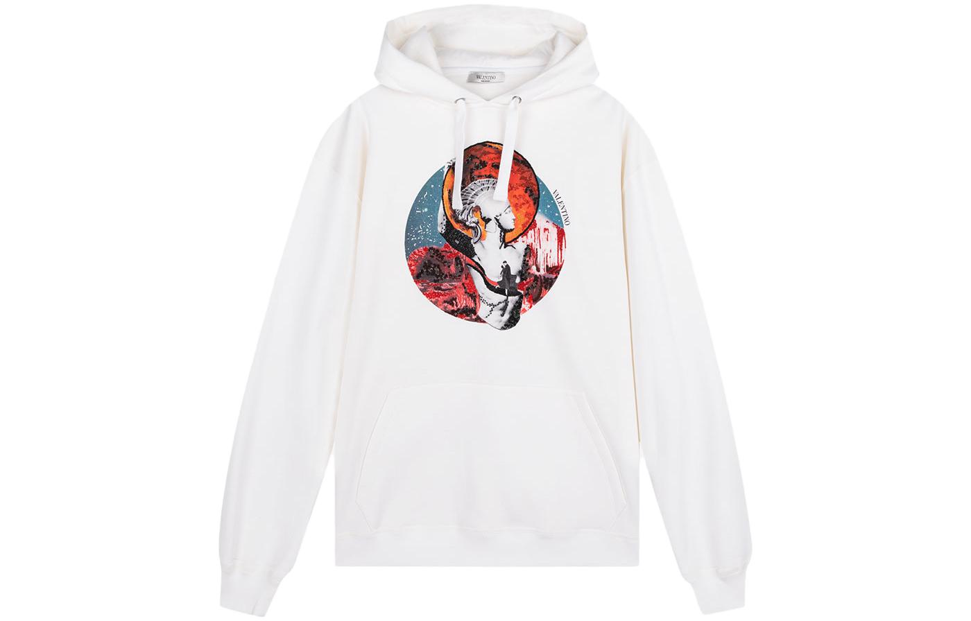 Valentino SS23 Drawstring Printed Hoodie White TV3MF10A613-18K