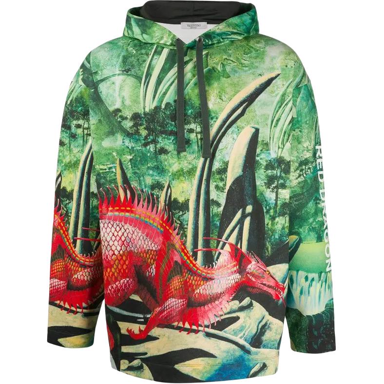Valentino SS23 Green Oversized Graphic Hoodie for Men TV0KC08L6AH-83M