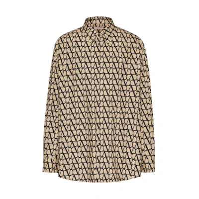 Valentino SS23 Letter Logo Printed Oversized Long Sleeve Shirt Men Multicolor. 3V3ABA979GFMYL