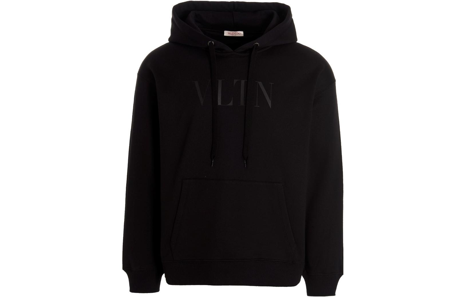 Order Valentino Hoodie Hitam Cetak Huruf SS23 Pullover Sweater Lengan Panjang 2V3MF15P96Q-0NO