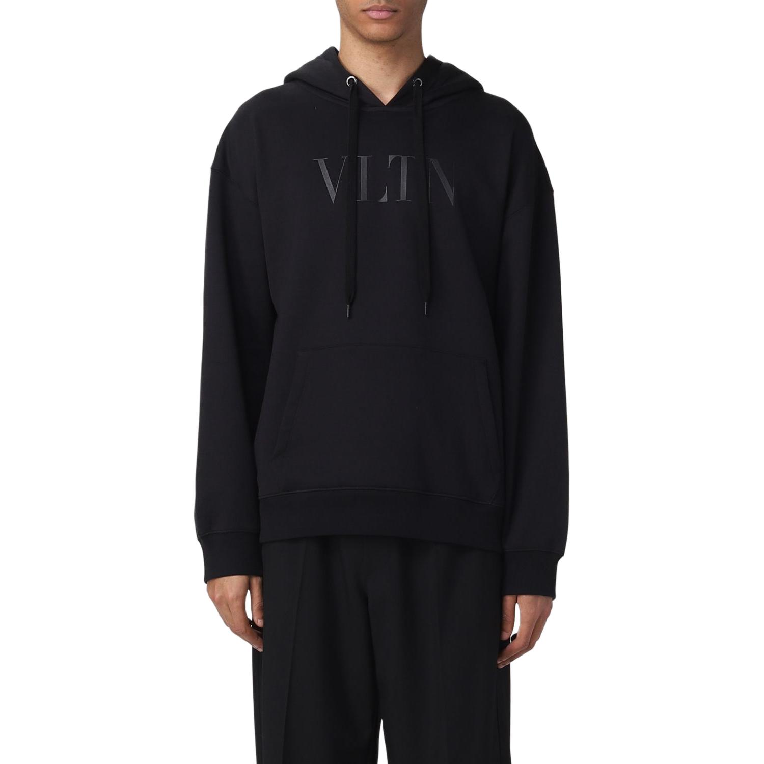 Shop Valentino Hoodie Hitam Cetak Huruf SS23 Pullover Sweater Lengan Panjang 2V3MF15P96Q-0NO