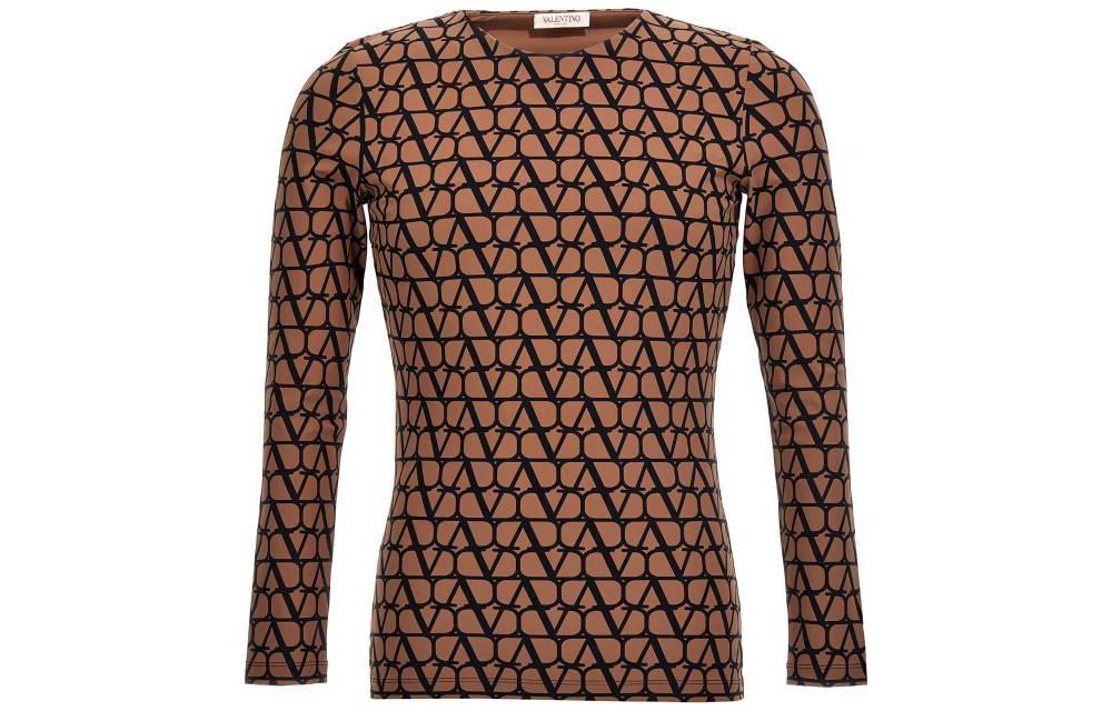 Valentino SS23 Logo All-Over Print Crewneck Brown Sweatshirt 2V0MG14U9DBMRT