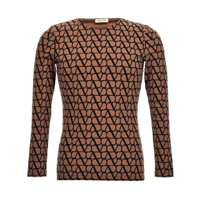 Valentino SS23 Logo All-Over Print Crewneck Brown Sweatshirt 2V0MG14U9DBMRT