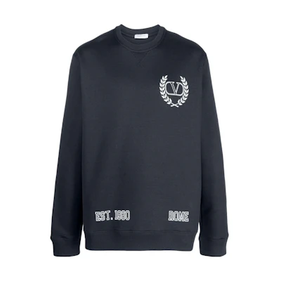 Valentino SS23 Logo Embroidered Crewneck Sweatshirt Black VMF14M93N-NB4