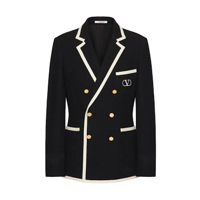 Valentino SS23 Logo Embroidered Double-Breasted Jacket Black 2V3CEE609110NO
