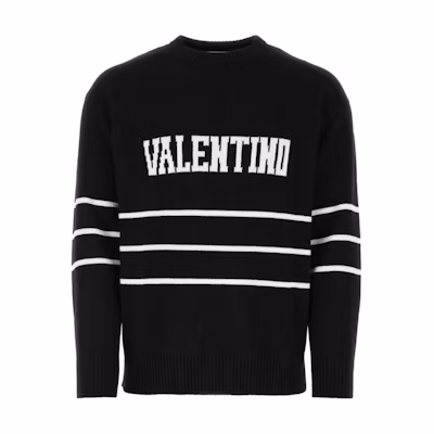 Valentino SS23 Logo Intarsia Pullover Sweater Black 2V3KC23N94V-0NA