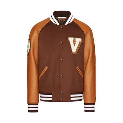 Valentino SS23 Logo Patchwork Colorblock Baseball Jacket Brown . 2V3CIM17912V0H