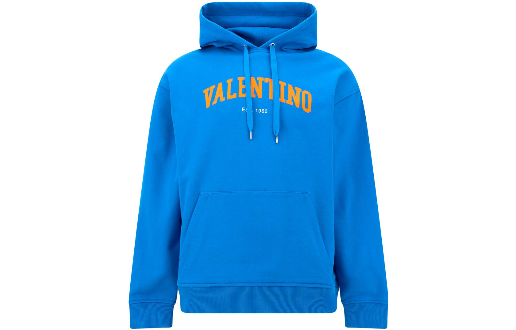 Valentino SS23 Logo Print Cotton Hoodie Blue Mens 2V3MF14B96375V