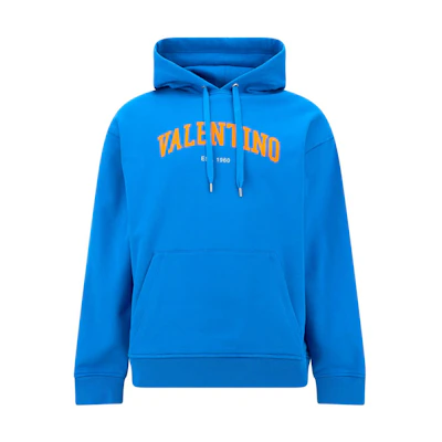 Valentino SS23 Logo Print Cotton Hoodie Blue Mens 2V3MF14B96375V