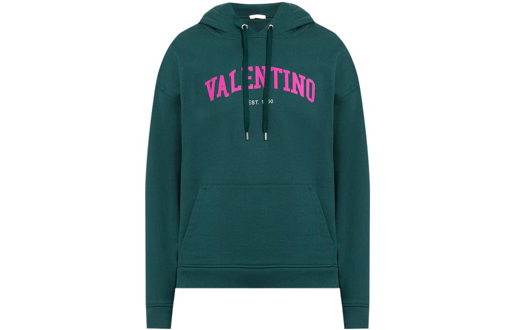 Valentino SS23 Logo Print Cotton Hoodie Green Men 2V3MF14B96373T