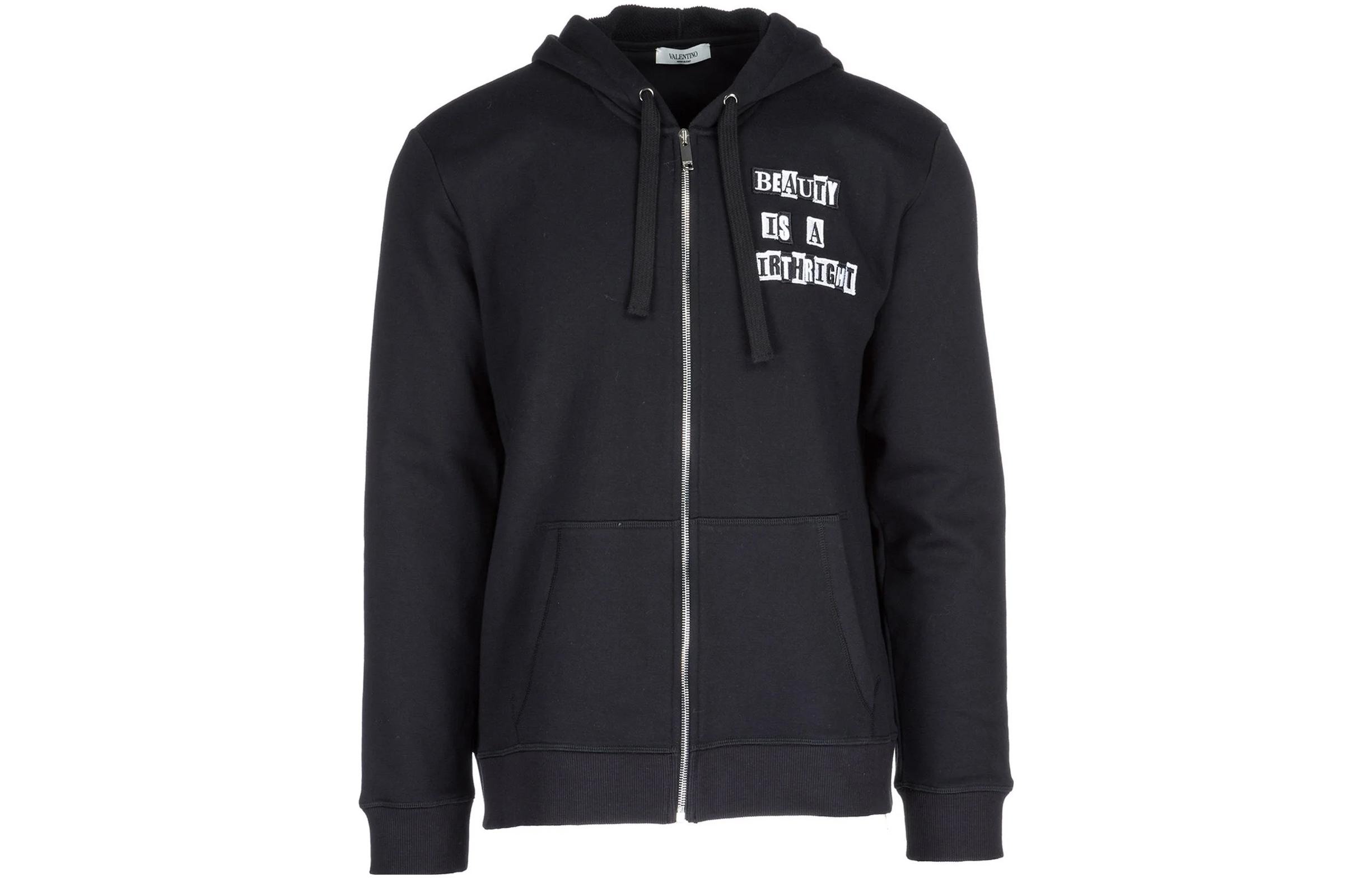 Valentino SS23 Logo Print Zip-Up Hoodie Jacket Black NV0MF07T3TV0NO