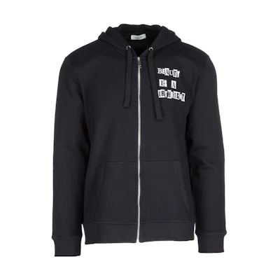 Valentino SS23 Logo Print Zip-Up Hoodie Jacket Black NV0MF07T3TV0NO