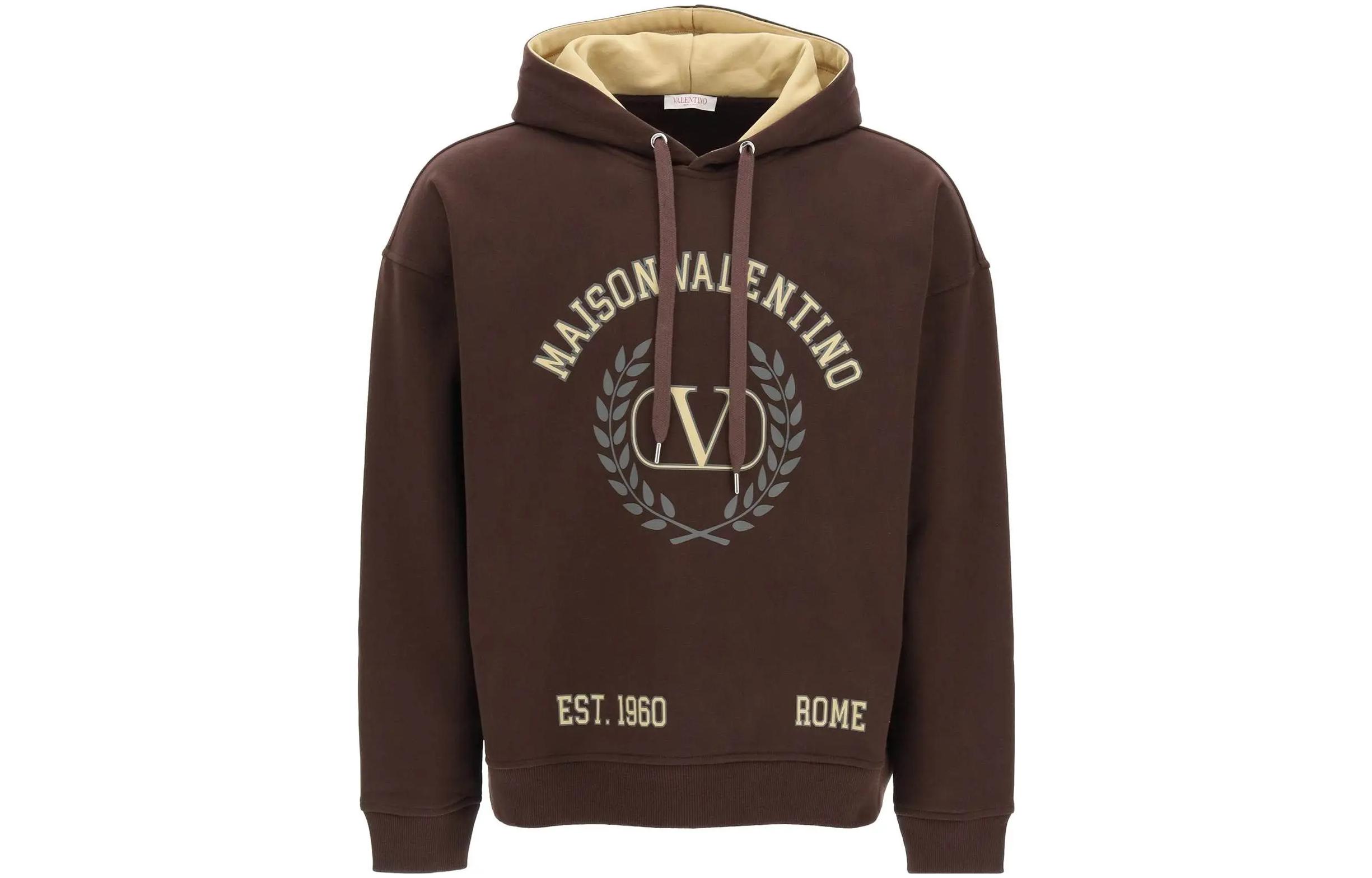 Valentino SS23 Logo Printed Hoodie Brown Long-Sleeve Pullover 2V3MF22W93KUYA