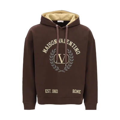 Valentino SS23 Logo Printed Hoodie Brown Long-Sleeve Pullover 2V3MF22W93KUYA