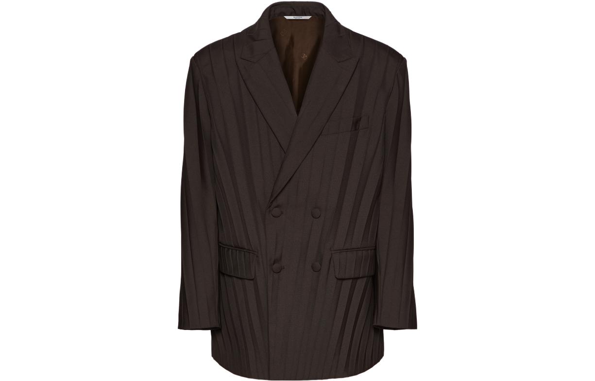 Valentino SS23 Nylon Double-Breasted Jacket in Dark Brown 2V0CEE319DPE05