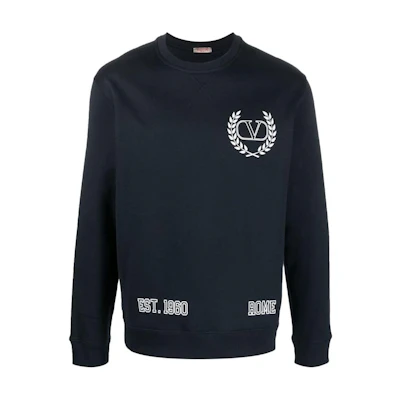 Valentino SS23 Pattern Print Crewneck Pullover Sweatshirt Blue 2V3MF14M93N