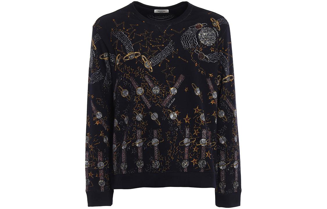 Valentino SS23 Pattern Print Denim Jacket Black  Sweatshirt Style. PV3MF07Z-4TJ-QW0