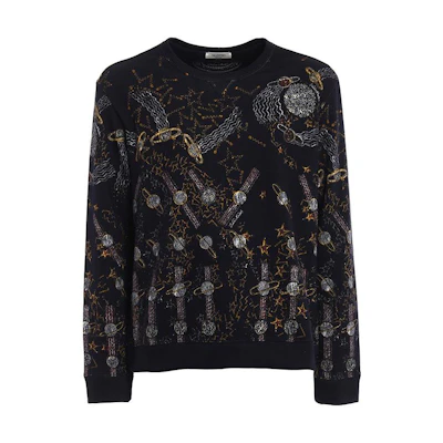 Valentino SS23 Pattern Print Denim Jacket Black Sweatshirt Style. PV3MF07Z-4TJ-QW0