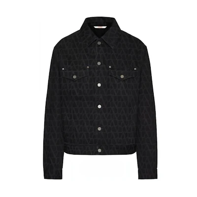 Valentino SS23 Printed Single-Breasted Long-Sleeve Jacket Black Male VDC03C9L80NO