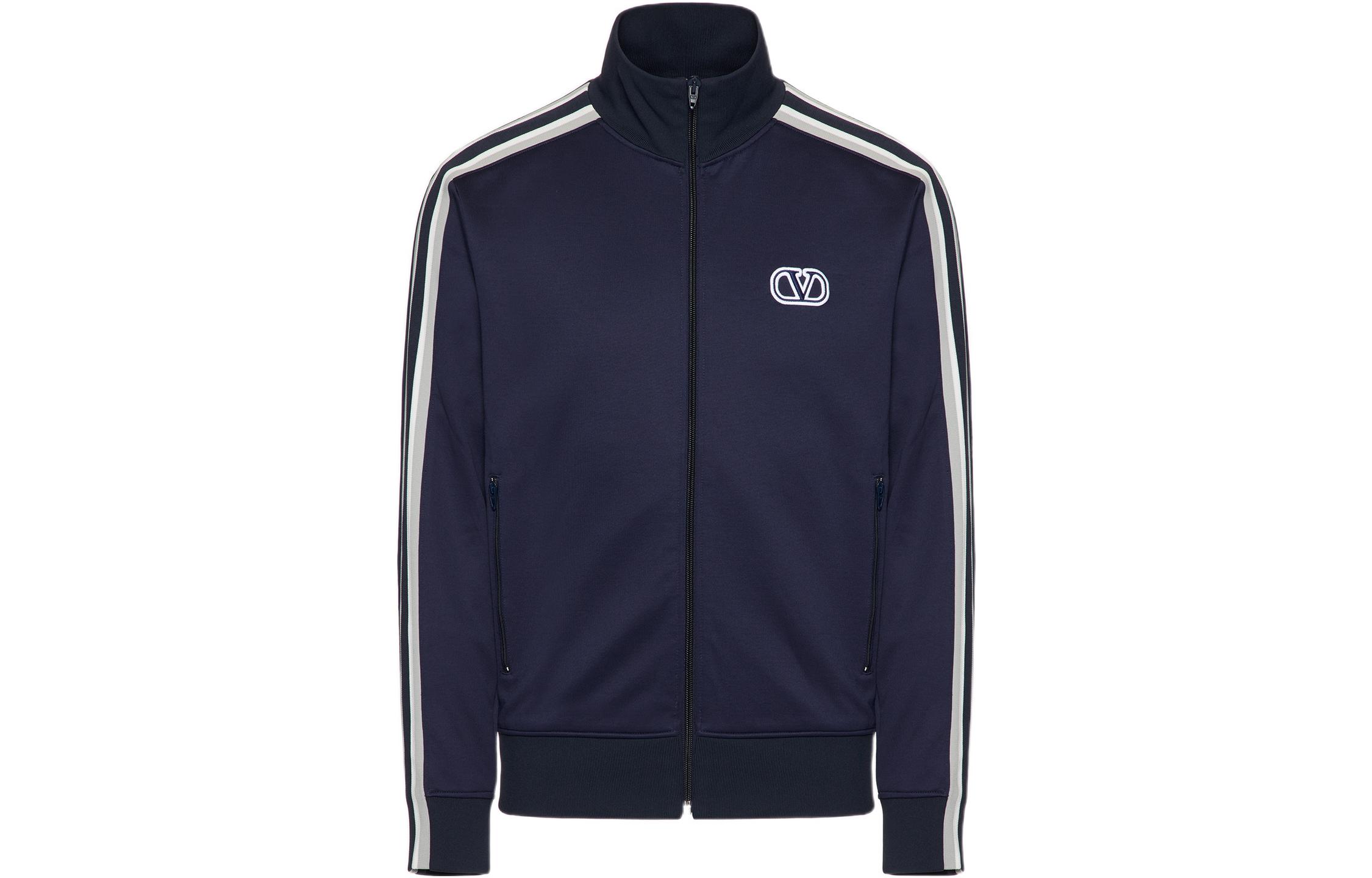 Valentino SS23 Side Stripe Zip-Up Jacket Navy Blue Casual Outerwear 2V3MF25C94U598