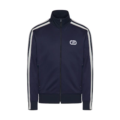 Valentino SS23 Side Stripe Zip-Up Jacket Navy Blue Casual Outerwear 2V3MF25C94U598