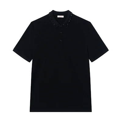 Valentino SS23 Solid Color Studded Polo Shirt Men - Black 2V3MH01K952-0NO